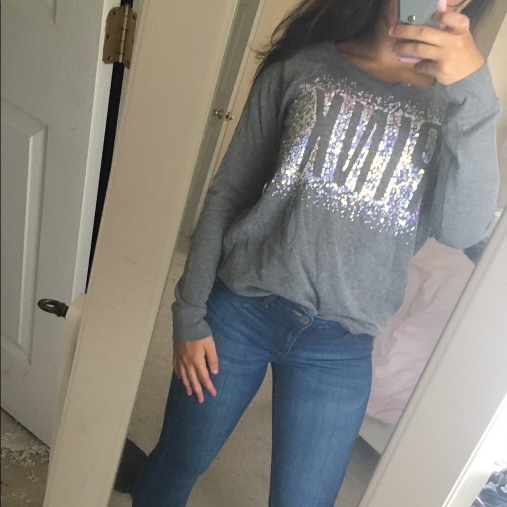 Grey PINK Sequin pullover